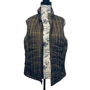 Lands End Green Quilted Full Zip Plaid  Woman’s Vest Small